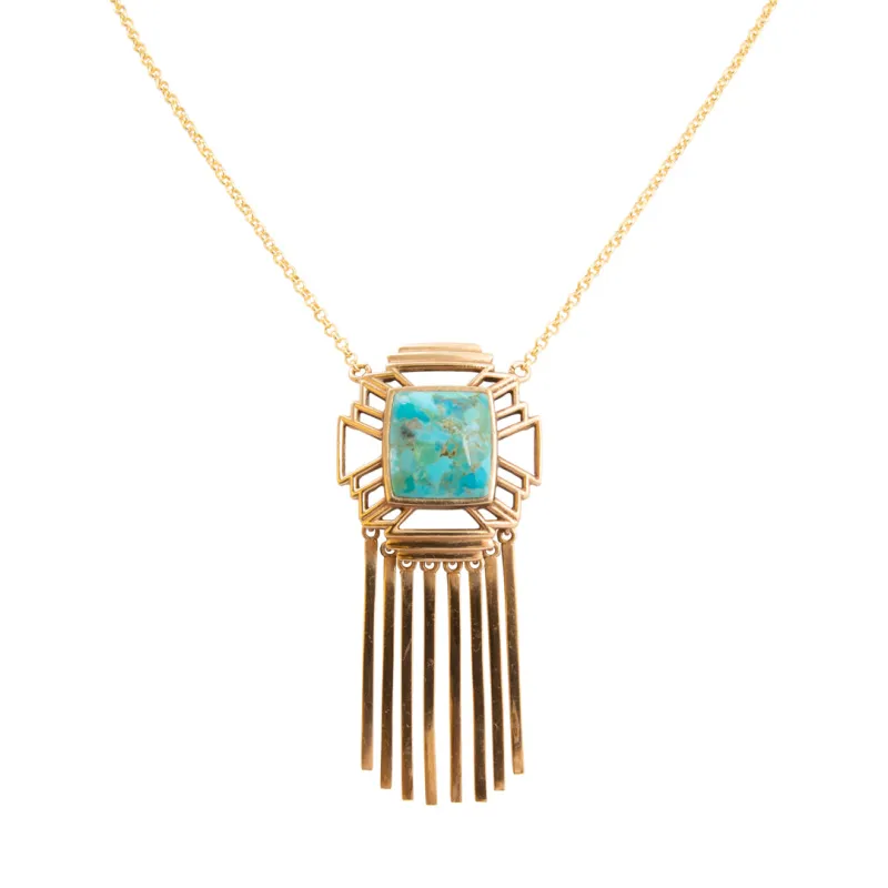 Mojave Blue Turquoise Golden Fringe Chain Necklace made by Barse