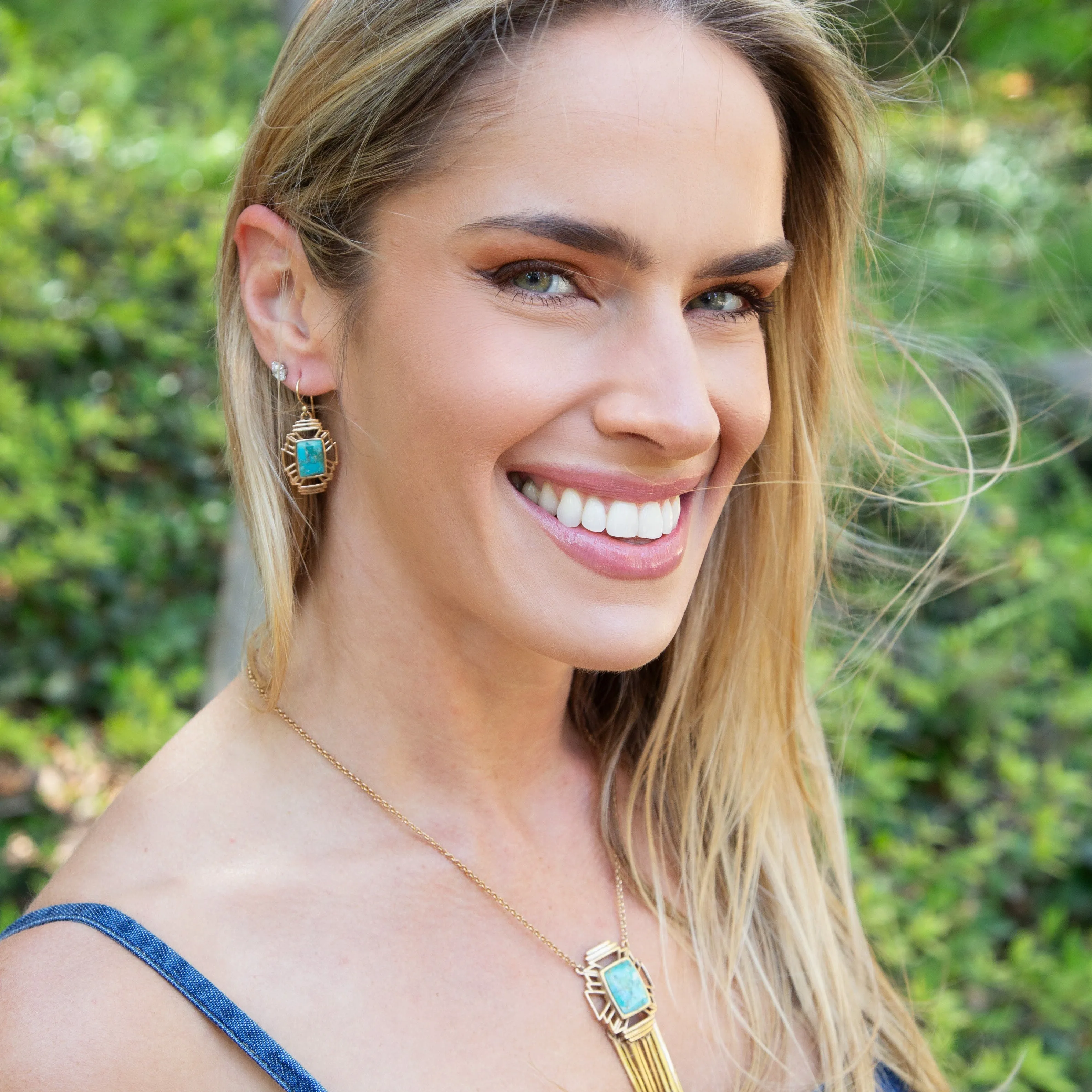 Mojave Blue Turquoise Golden Fringe Chain Necklace sold by Barse product image thumbnail 2