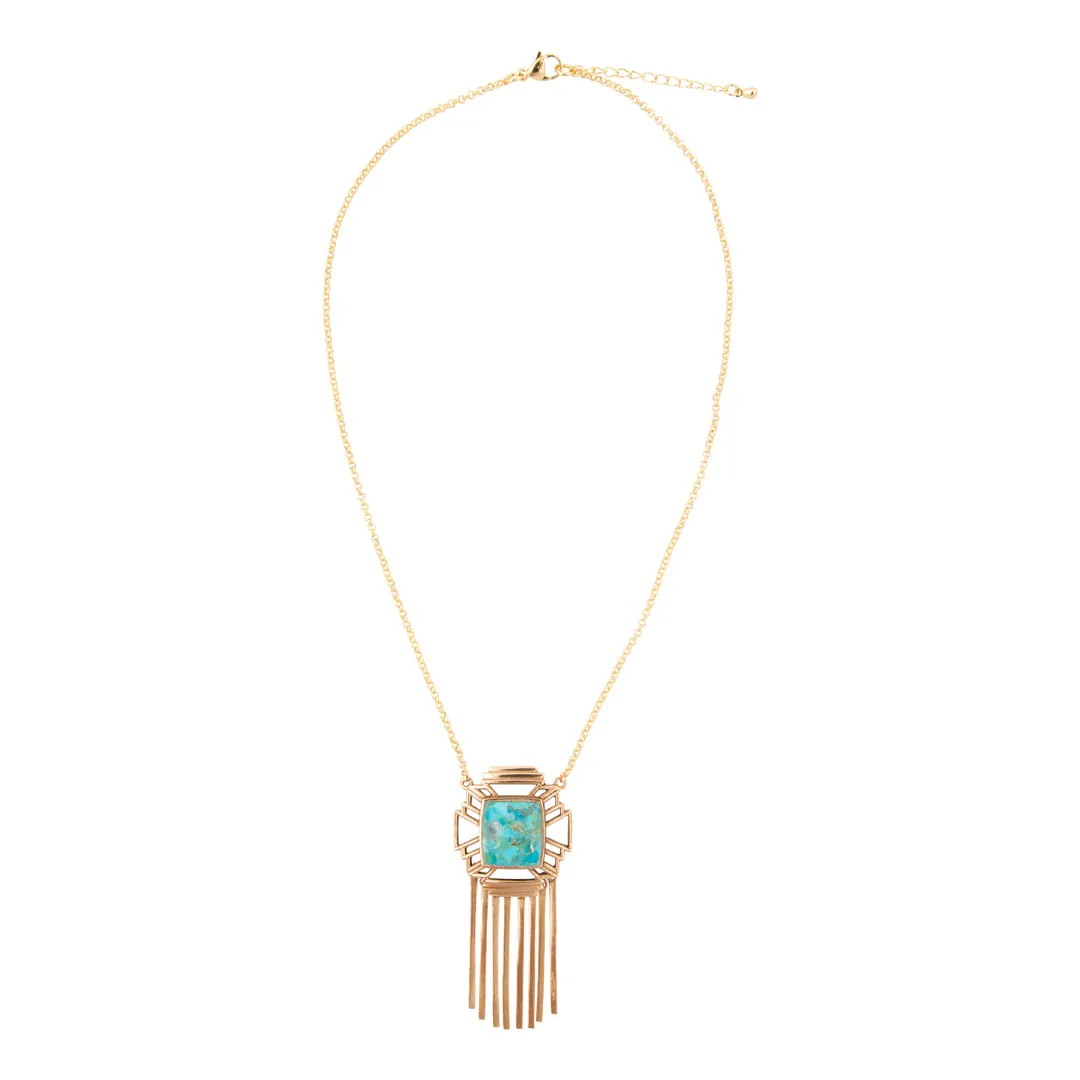 Mojave Blue Turquoise Golden Fringe Chain Necklace sold by Barse product image thumbnail 5
