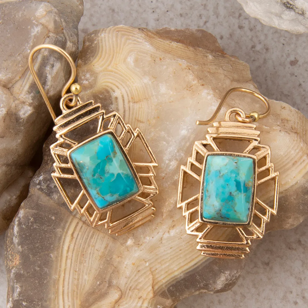 Mojave Blue Turquoise Golden Cross Drop Earrings sold by Barse product image thumbnail 3