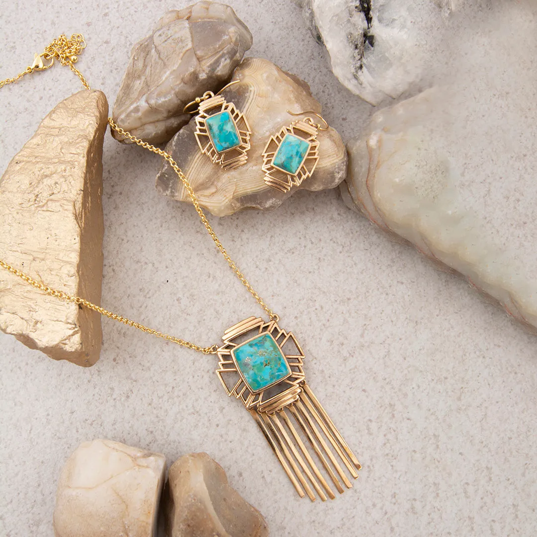 Mojave Blue Turquoise Golden Cross Drop Earrings sold by Barse product image thumbnail 4