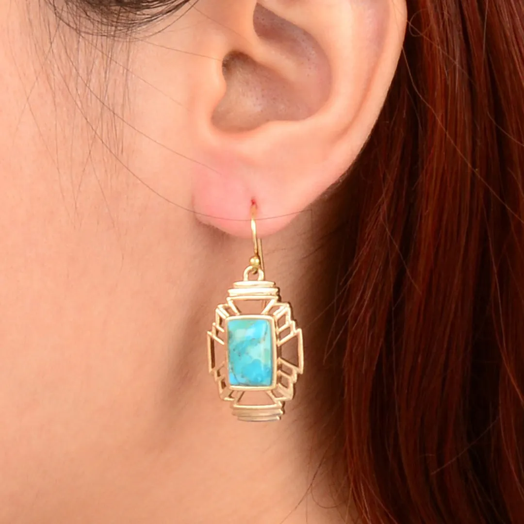 Mojave Blue Turquoise Golden Cross Drop Earrings sold by Barse product image thumbnail 2