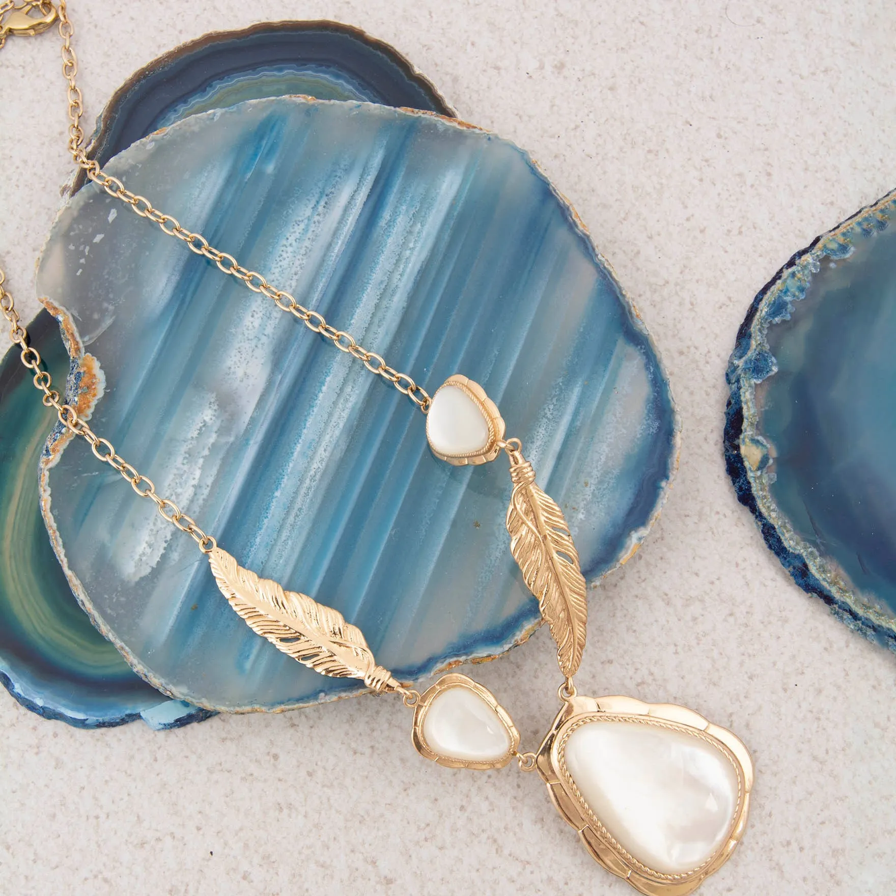 Feathered White Mother of Pearl Golden Statement Necklace sold by Barse product image thumbnail 3