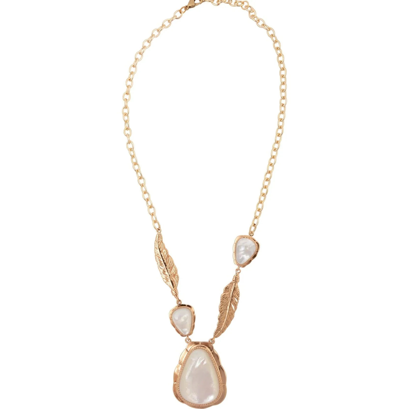 Feathered White Mother of Pearl Golden Statement Necklace sold by Barse product image thumbnail 4