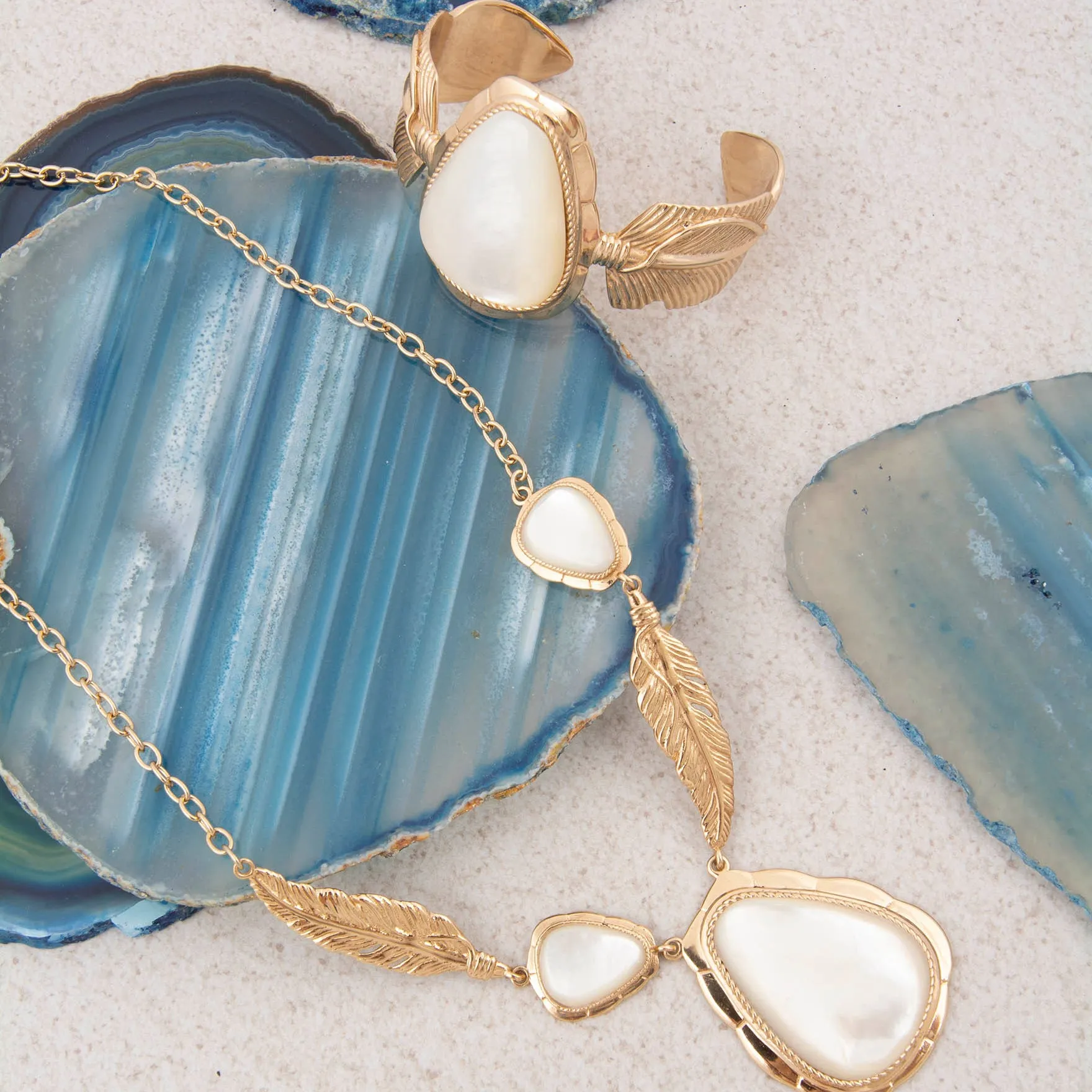 Feathered White Mother of Pearl Golden Cuff Bracelet sold by Barse product image thumbnail 5