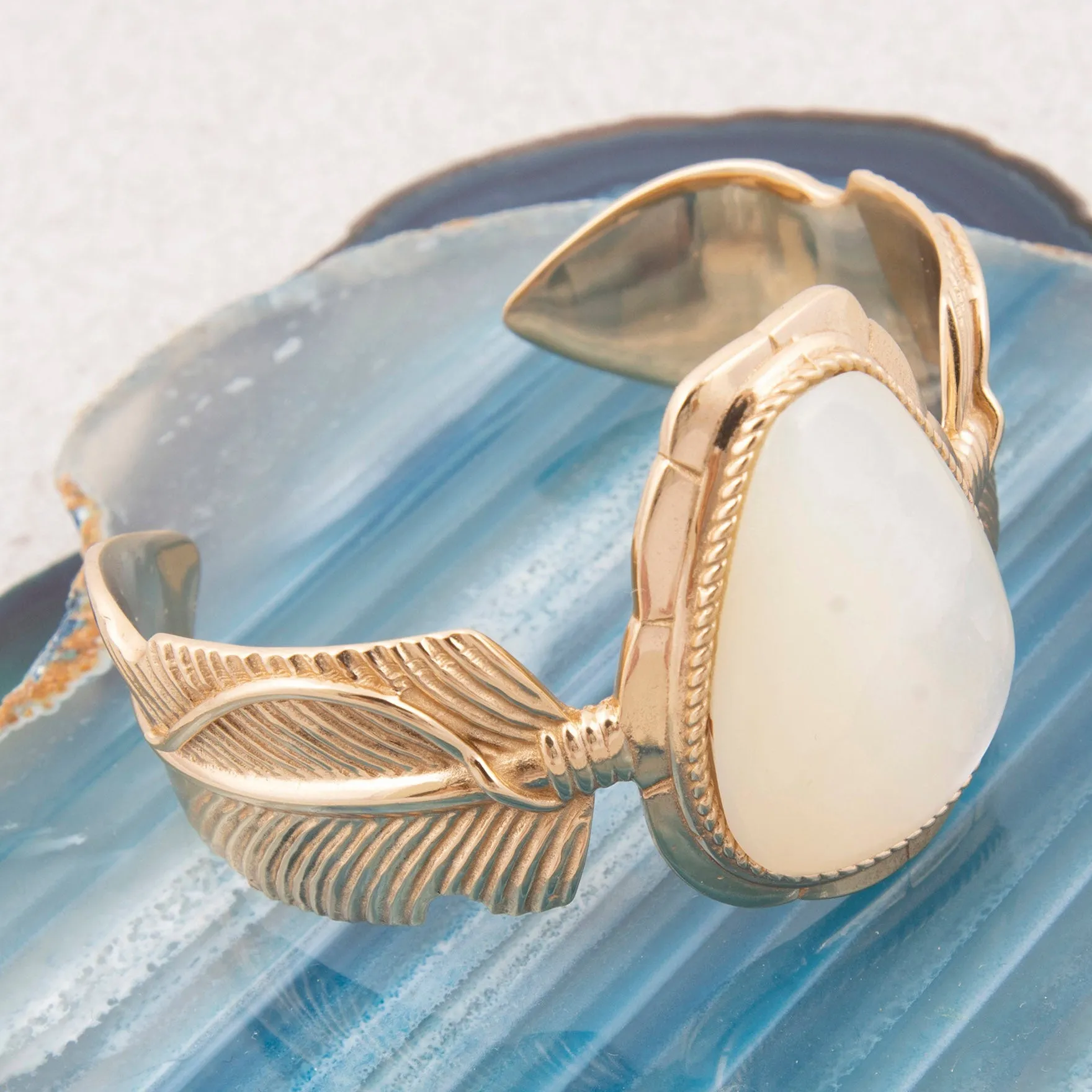 Feathered White Mother of Pearl Golden Cuff Bracelet sold by Barse product image thumbnail 3