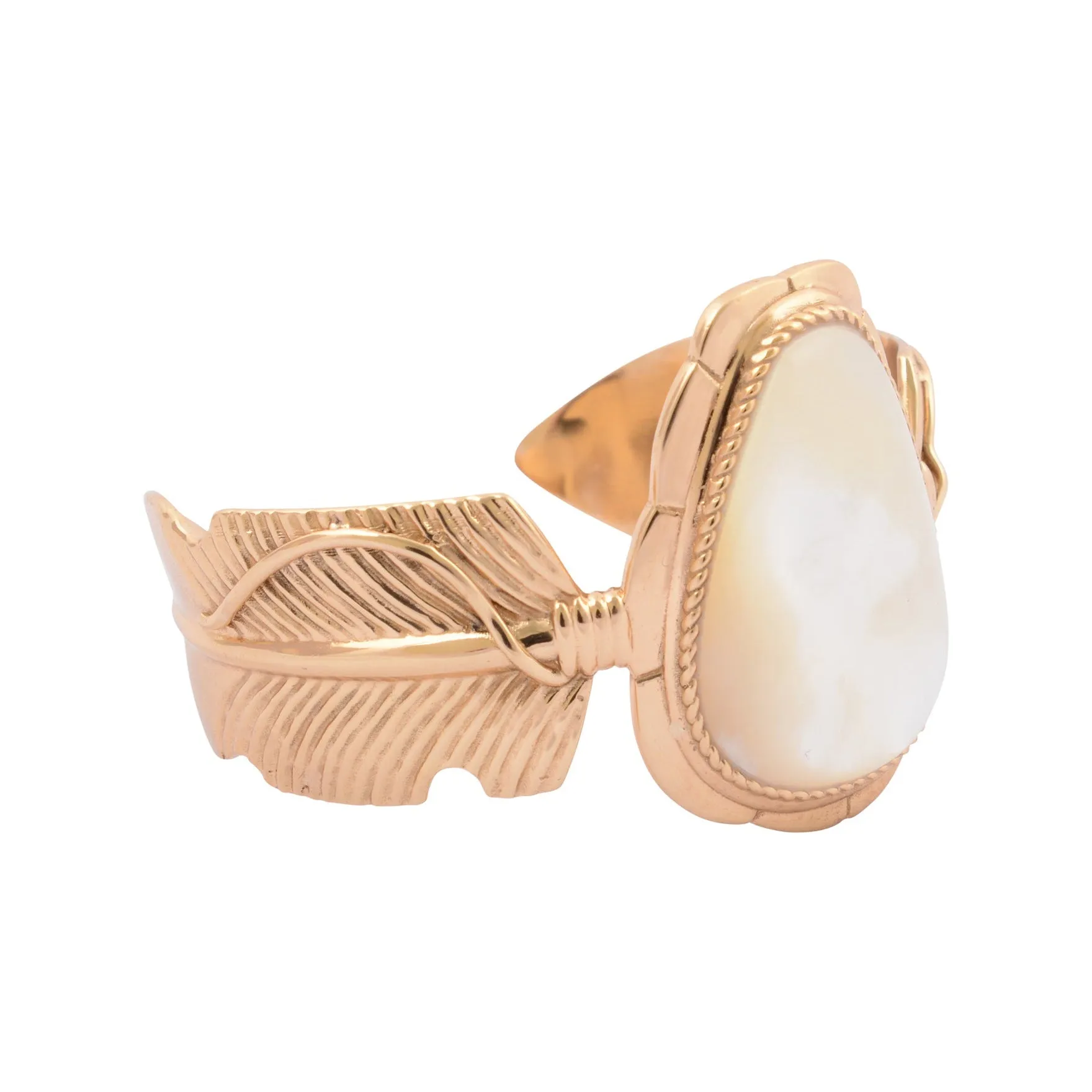 Feathered White Mother of Pearl Golden Cuff Bracelet sold by Barse product image thumbnail 4