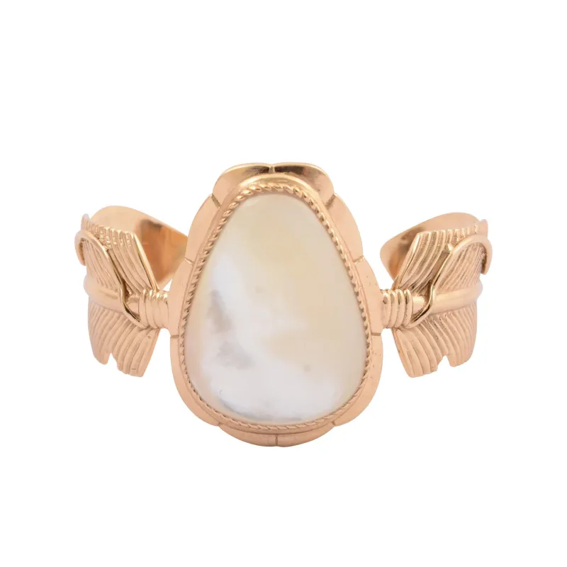 Feathered White Mother of Pearl Golden Cuff Bracelet made by Barse
