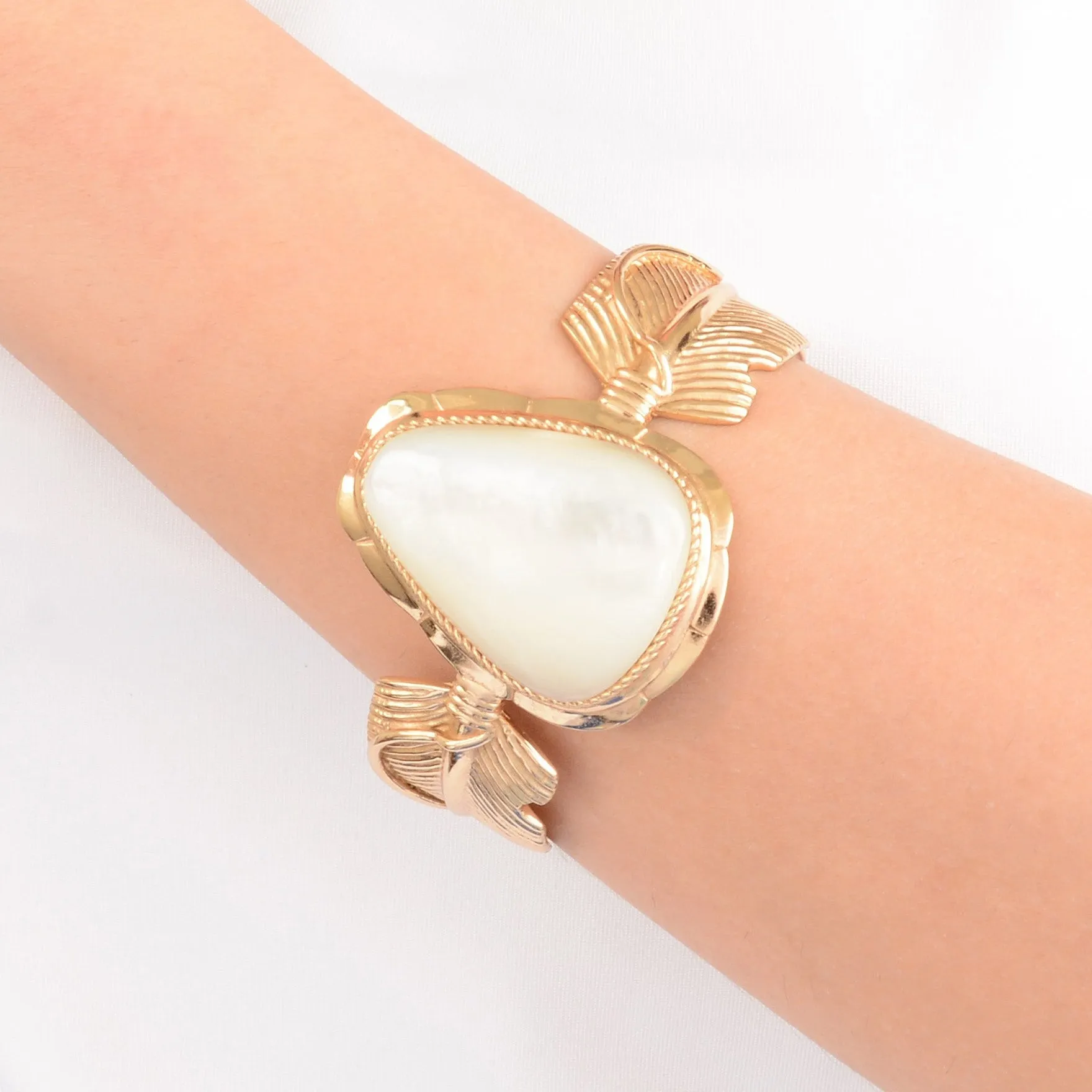Feathered White Mother of Pearl Golden Cuff Bracelet sold by Barse product image thumbnail 2