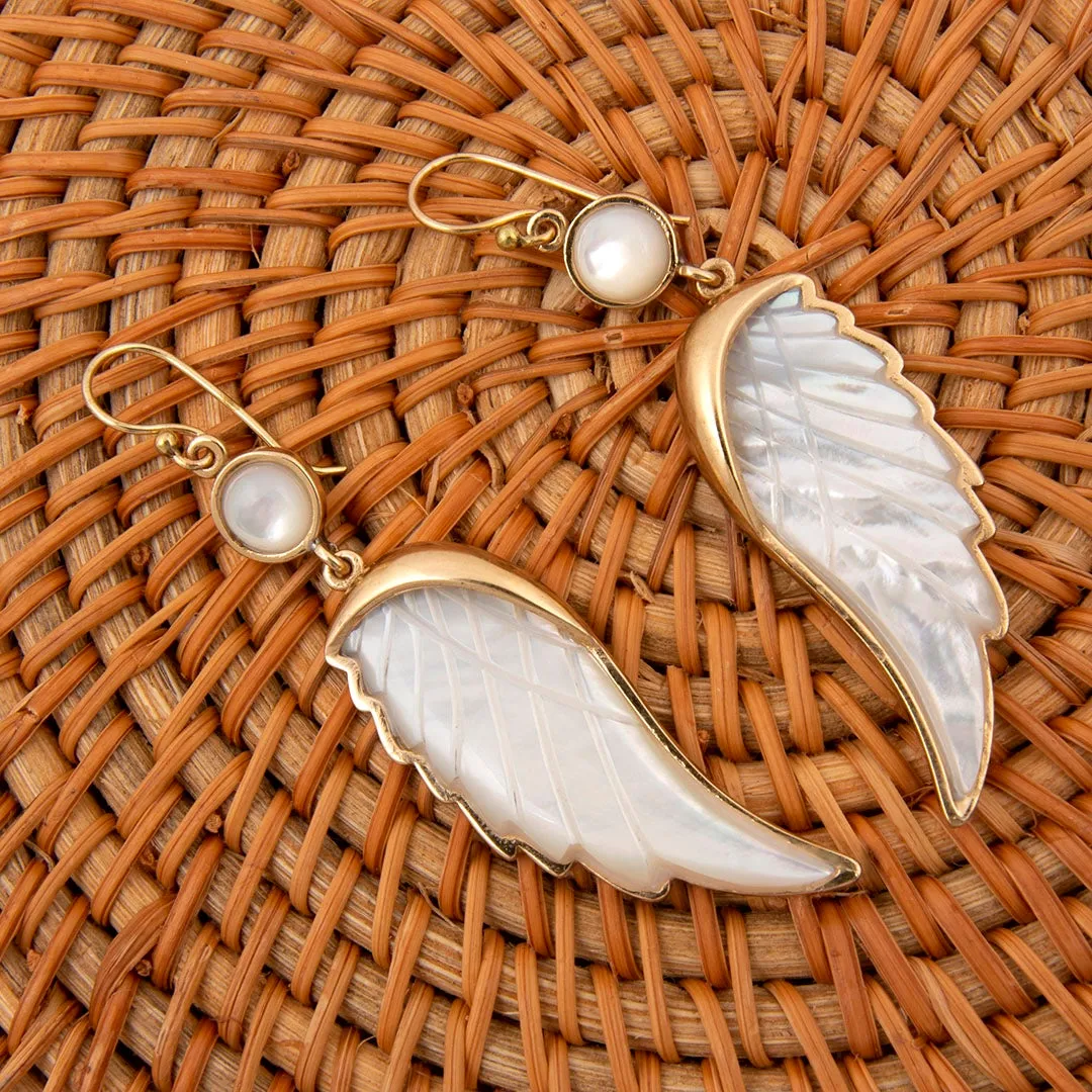 Wings of Grace Carved White Mother of Pearl Golden Drop Earrings sold by Barse product image thumbnail 3