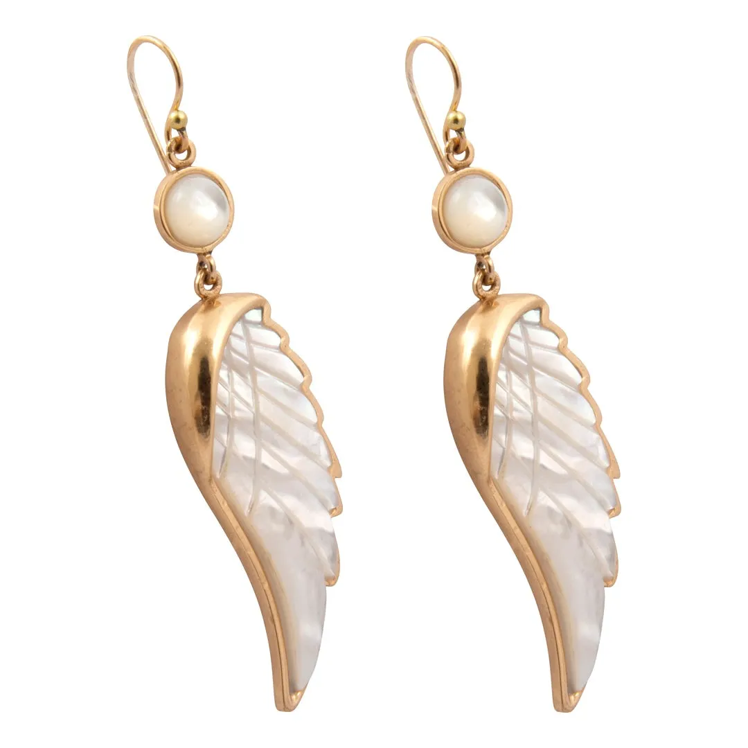 Wings of Grace Carved White Mother of Pearl Golden Drop Earrings sold by Barse product image thumbnail 4