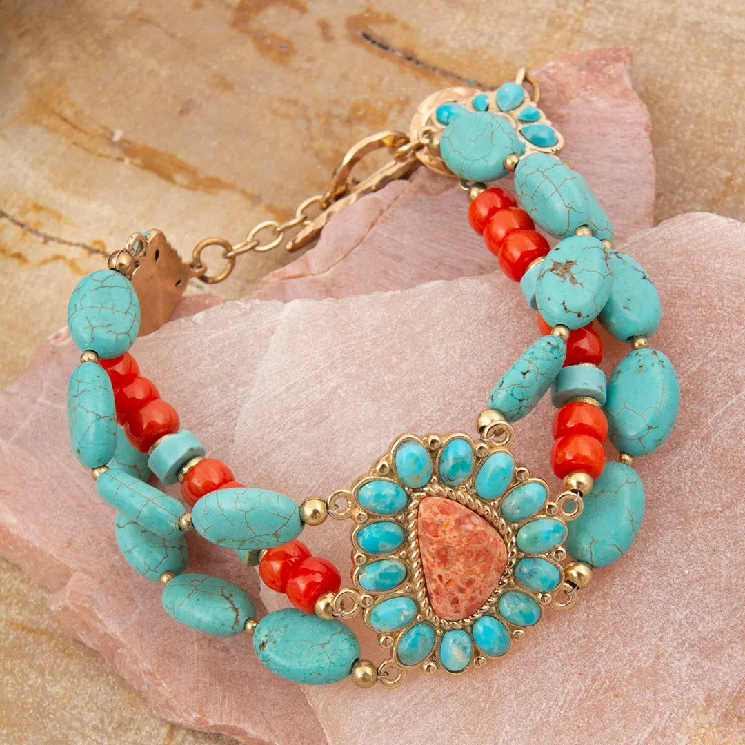 Blue Turquoise Starburst Orange Coral Golden Beaded Bracelet sold by Barse product image thumbnail 3