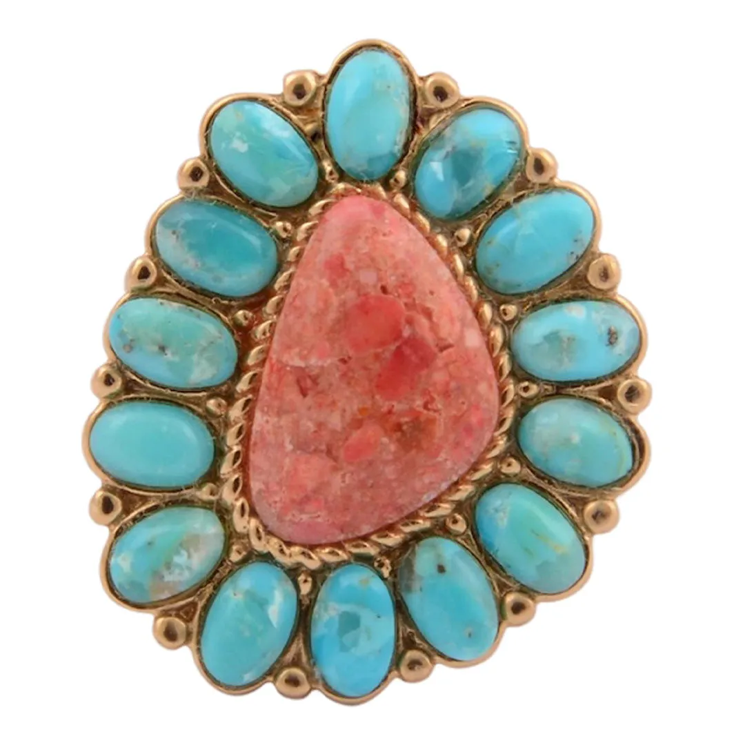 Blue Turquoise Starburst Orange Coral Golden Statement Ring sold by Barse product image thumbnail 3