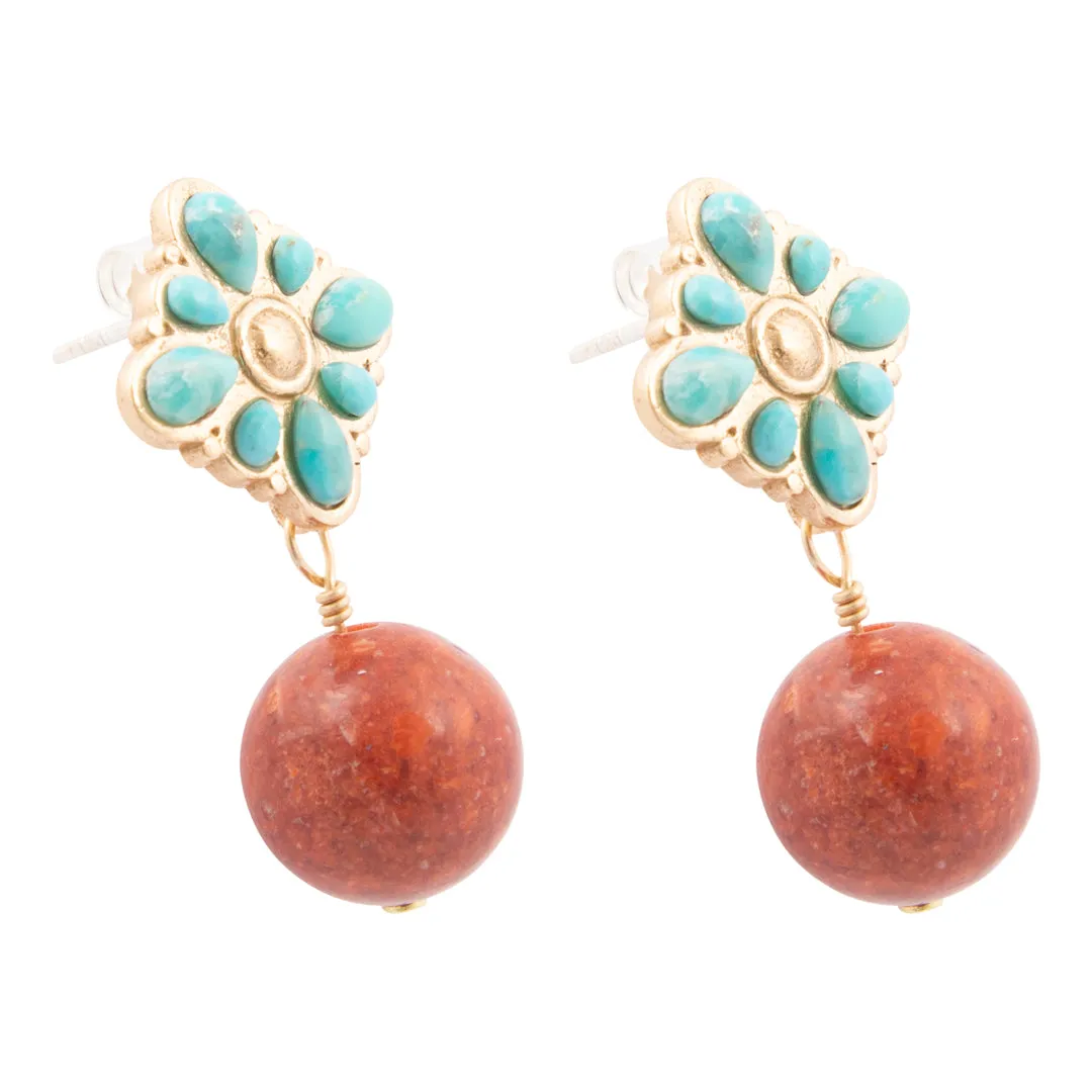 Blue Turquoise Starburst Orange Coral Golden Post Earrings sold by Barse product image thumbnail 4