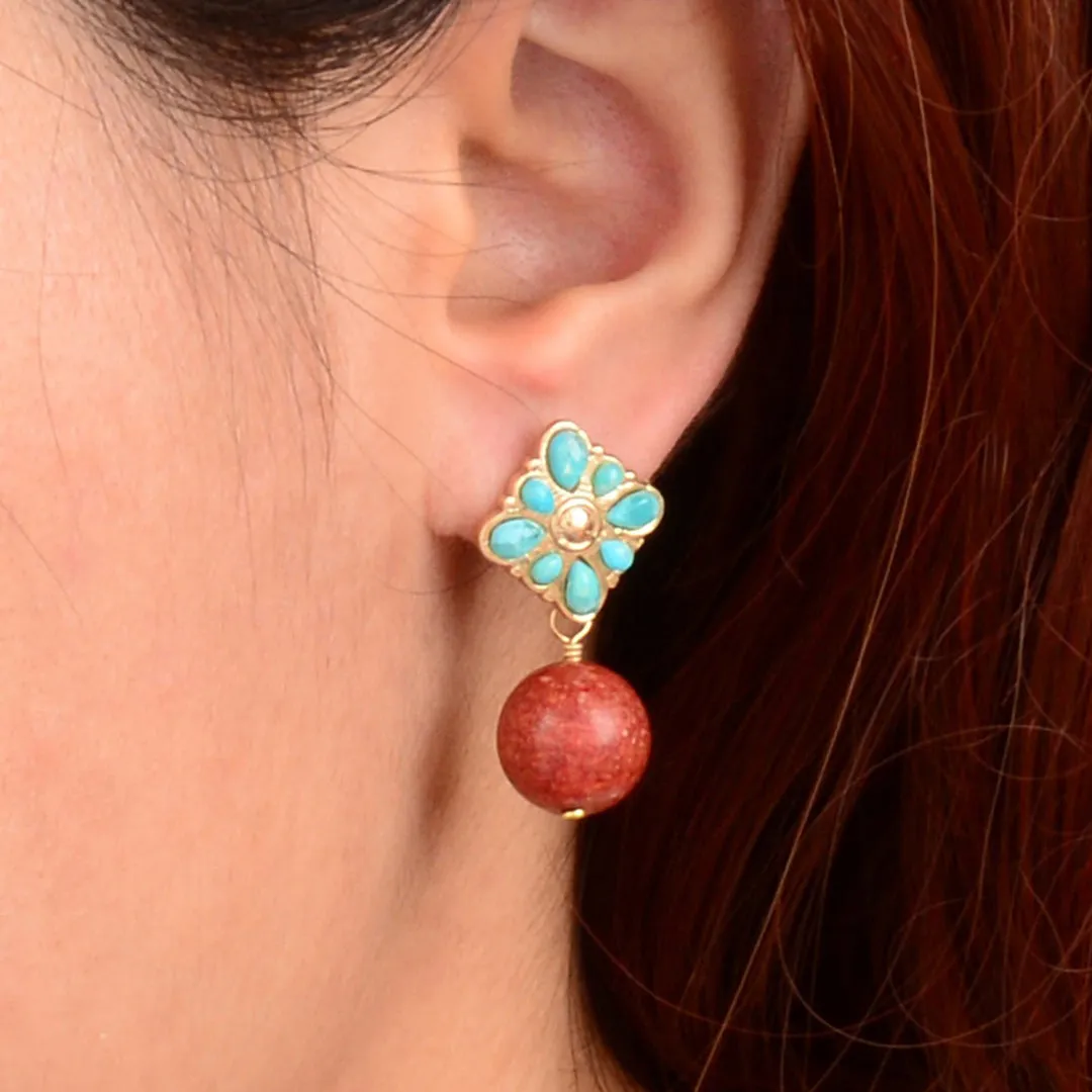 Blue Turquoise Starburst Orange Coral Golden Post Earrings sold by Barse product image thumbnail 2