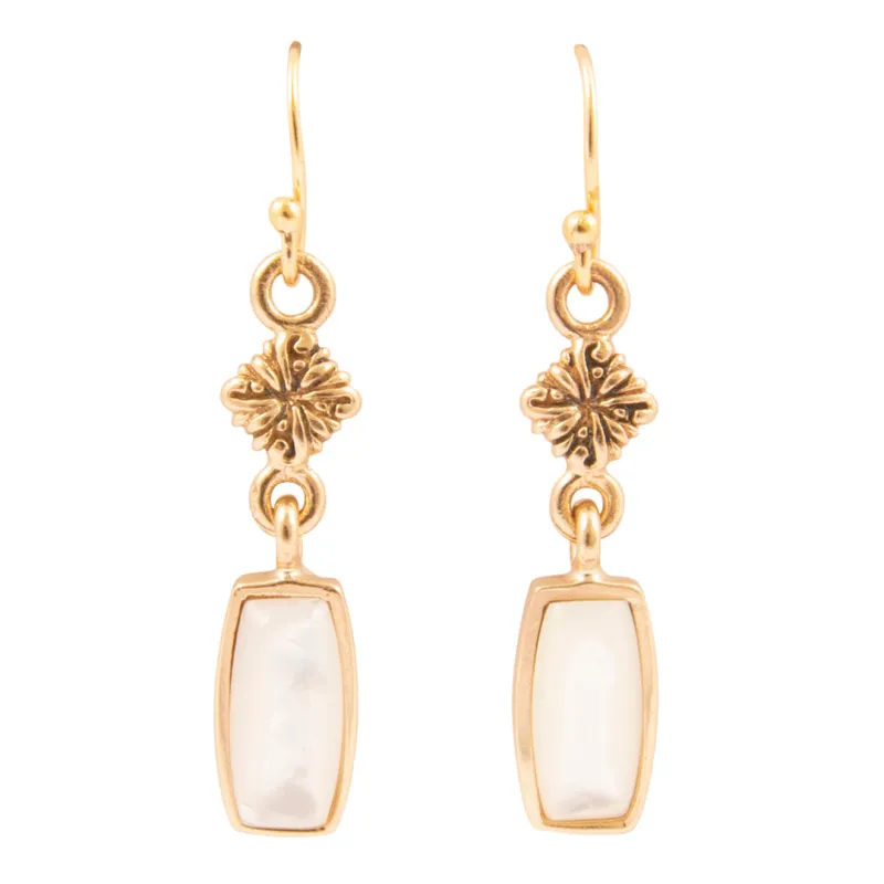 Regalia White Mother of Pearl Golden Drop Earrings made by Barse