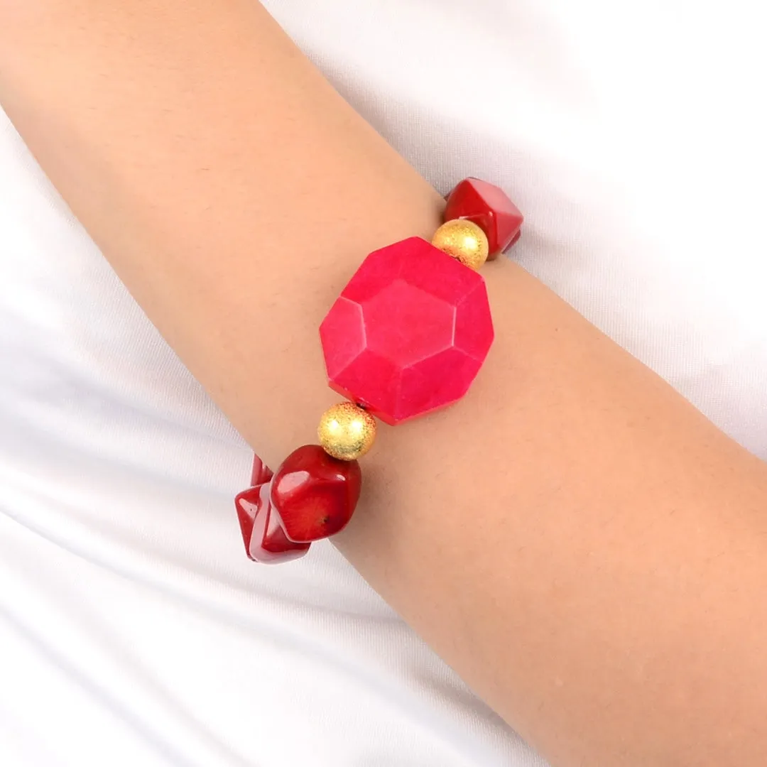 Red Coral Kiss Magenta Agate Golden Statement Stretch Bracelet sold by Barse product image thumbnail 2