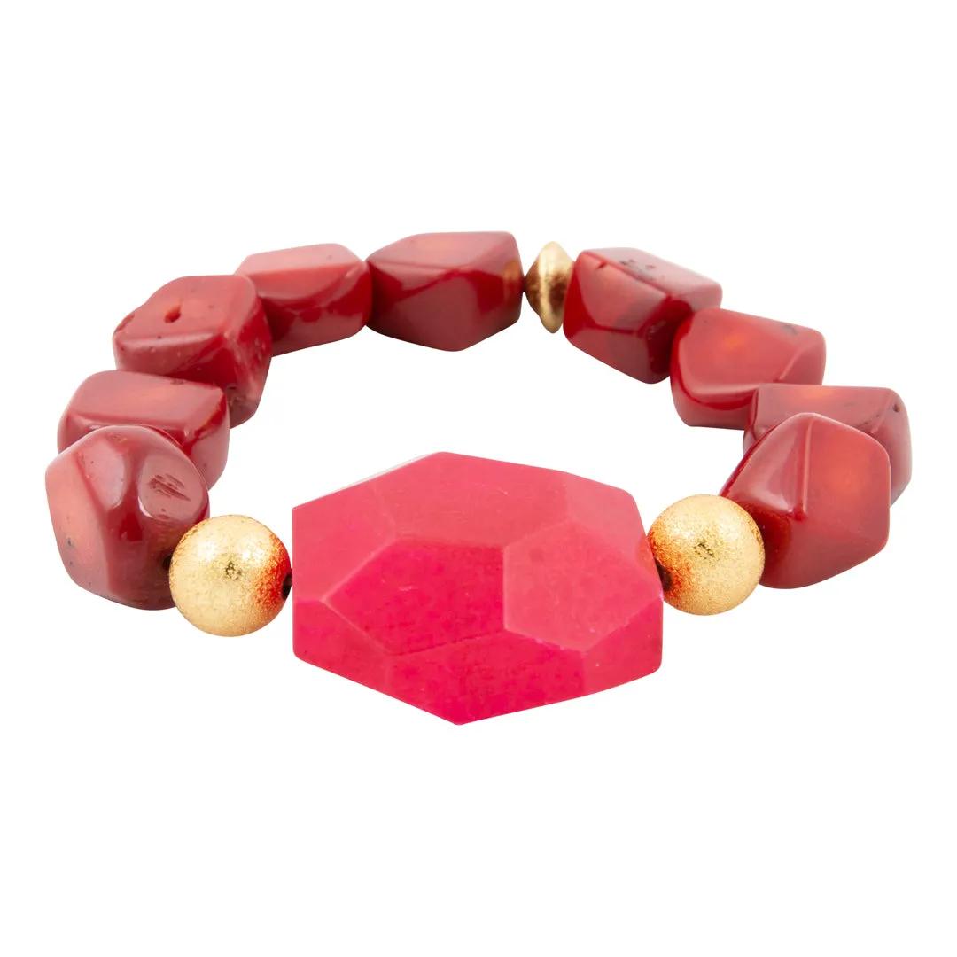 Red Coral Kiss Magenta Agate Golden Statement Stretch Bracelet sold by Barse product image thumbnail 4