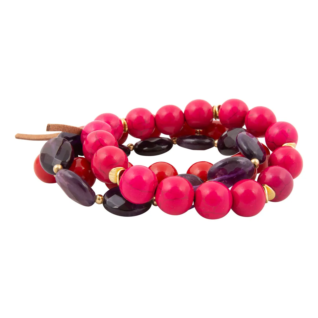 Berry Glow Purple Amethyst Red Coral and Magenta Stretch Bracelet Set sold by Barse product image thumbnail 4