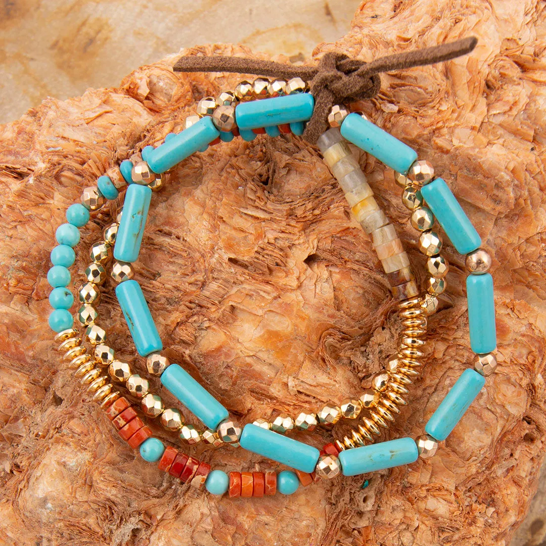 Marfa Blue Magnesite and Orange Jasper Golden Stretch Bracelet Set sold by Barse product image thumbnail 3