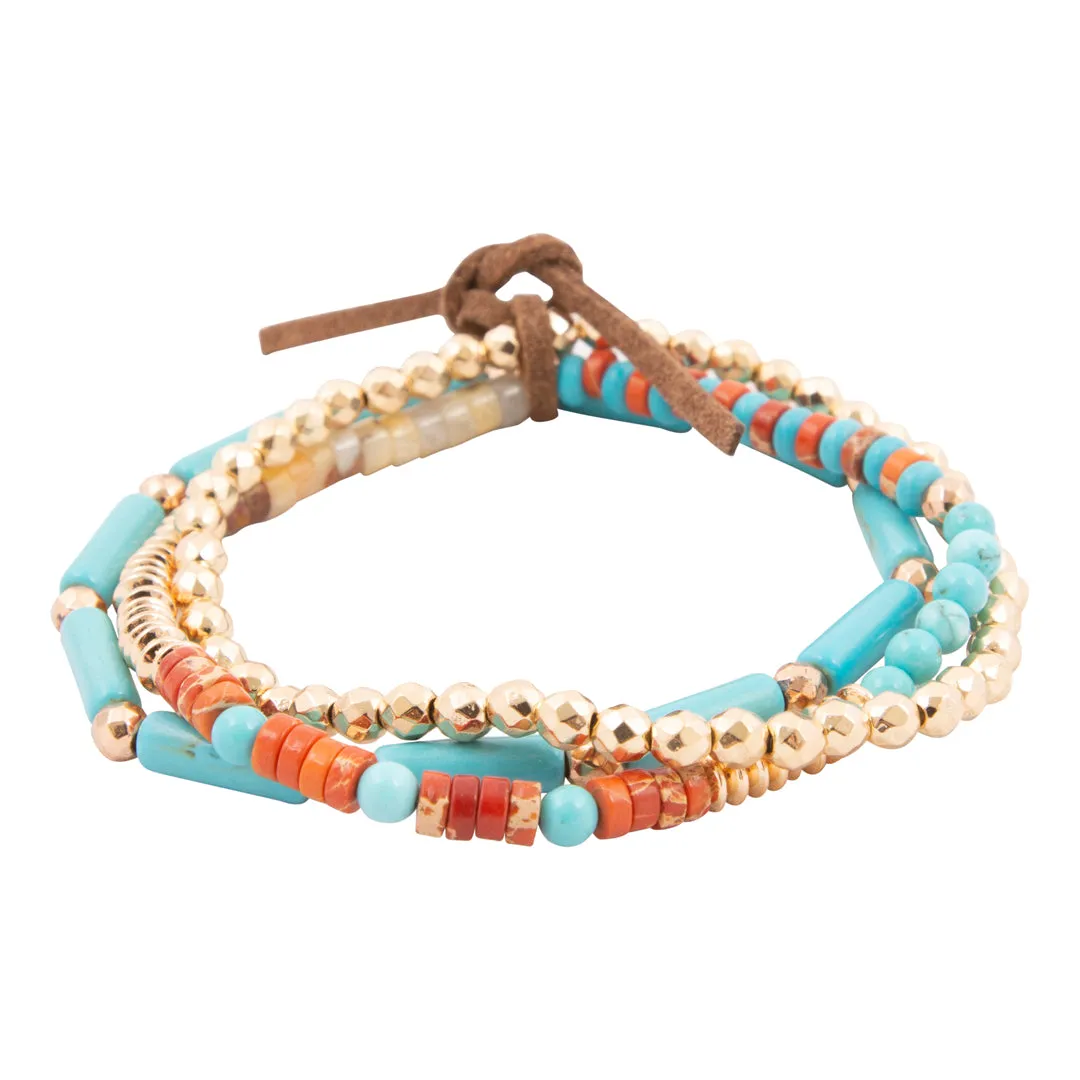 Marfa Blue Magnesite and Orange Jasper Golden Stretch Bracelet Set sold by Barse product image thumbnail 4