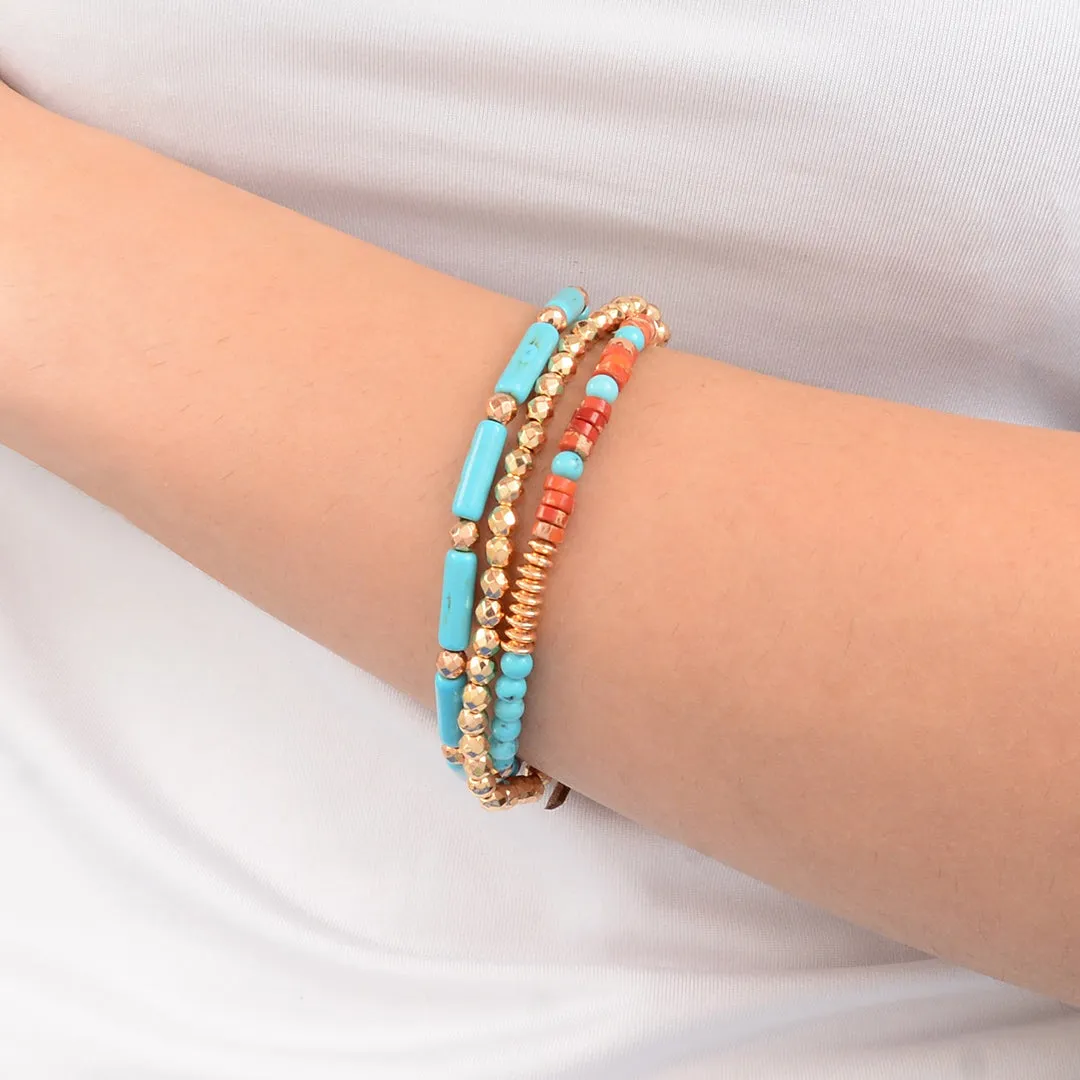 Marfa Blue Magnesite and Orange Jasper Golden Stretch Bracelet Set sold by Barse product image thumbnail 2