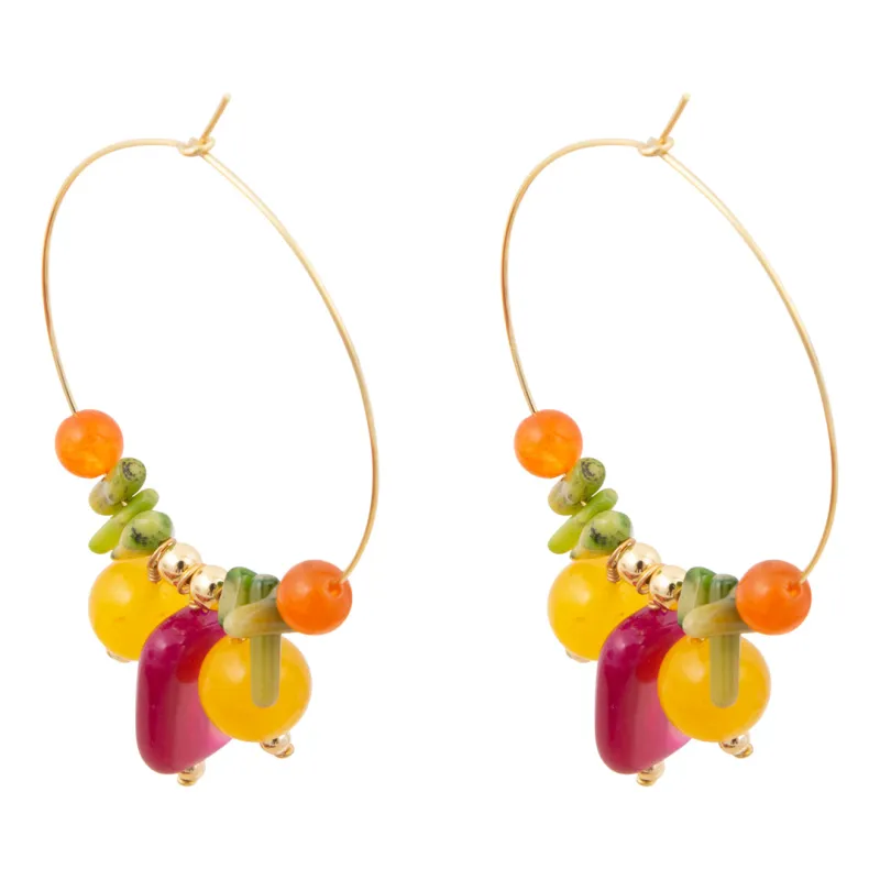 Blossom Multistone Golden Hoop Earrings made by Barse