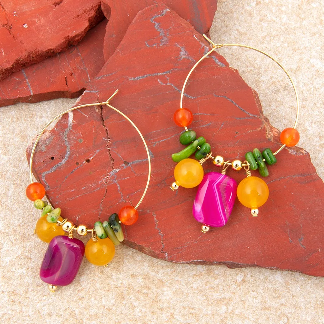 Blossom Multistone Golden Hoop Earrings sold by Barse product image thumbnail 3