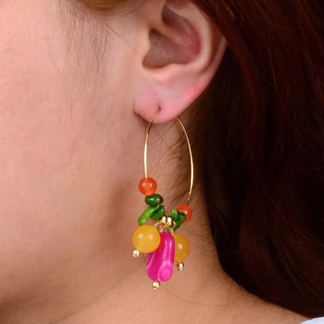 Blossom Multistone Golden Hoop Earrings sold by Barse product image thumbnail 2
