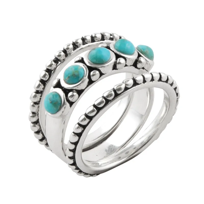 Triple Play Blue Turquoise and Silver Stack Ring made by Barse