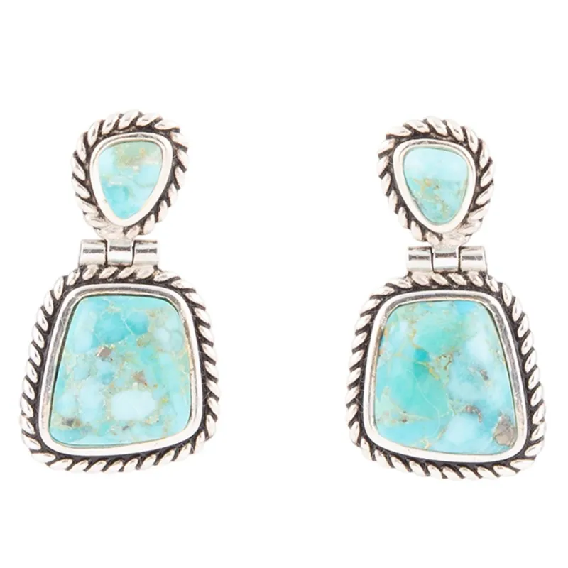 Arizona Blue Turquoise and Silver Roped Earrings made by Barse