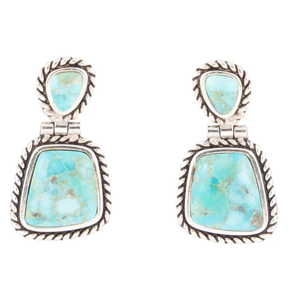Arizona Blue Turquoise and Silver Roped Earrings sold by Barse