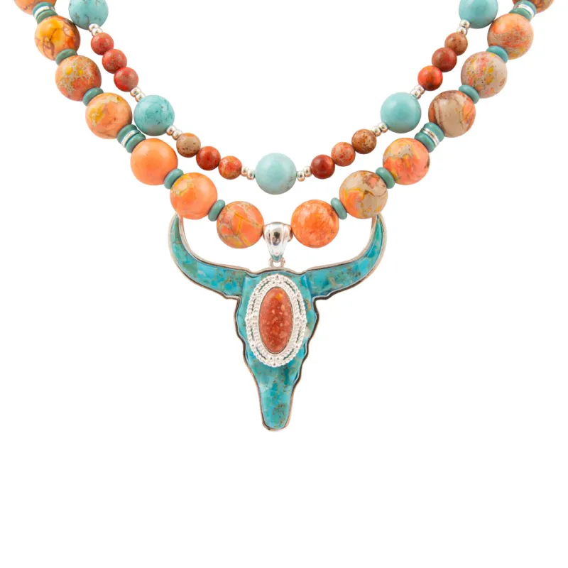 Longhorn Blue Turquoise Silver Necklace made by Barse
