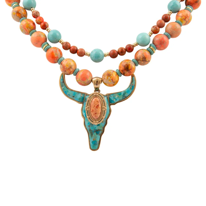 Longhorn Blue Turquoise Golden Necklace made by Barse