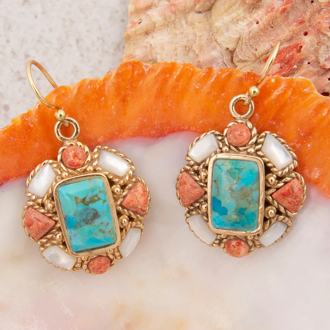 Roped Blue Turquoise Orange Coral Golden Drop Earrings sold by Barse product image thumbnail 3