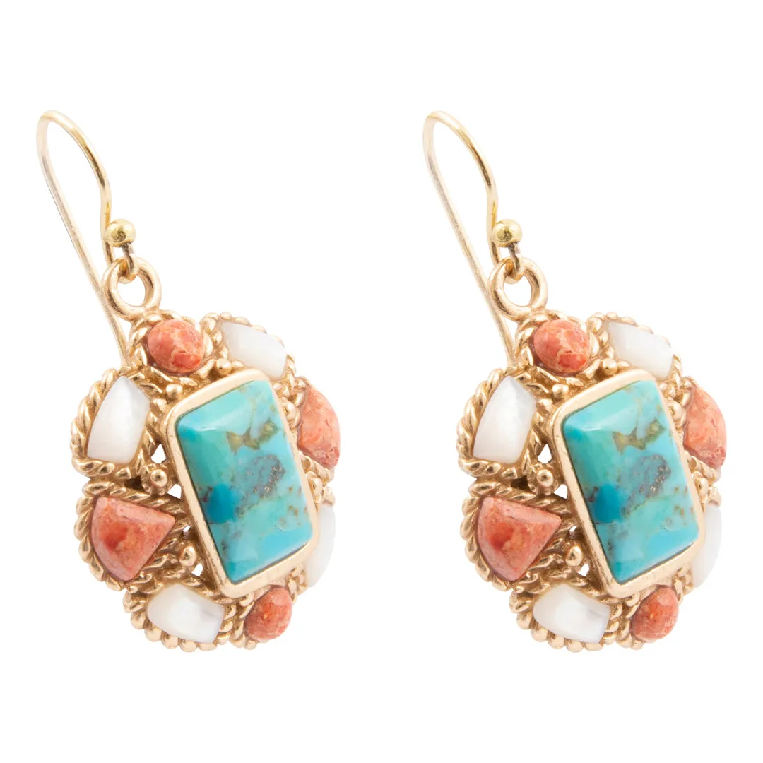 Roped Blue Turquoise Orange Coral Golden Drop Earrings sold by Barse product image thumbnail 4