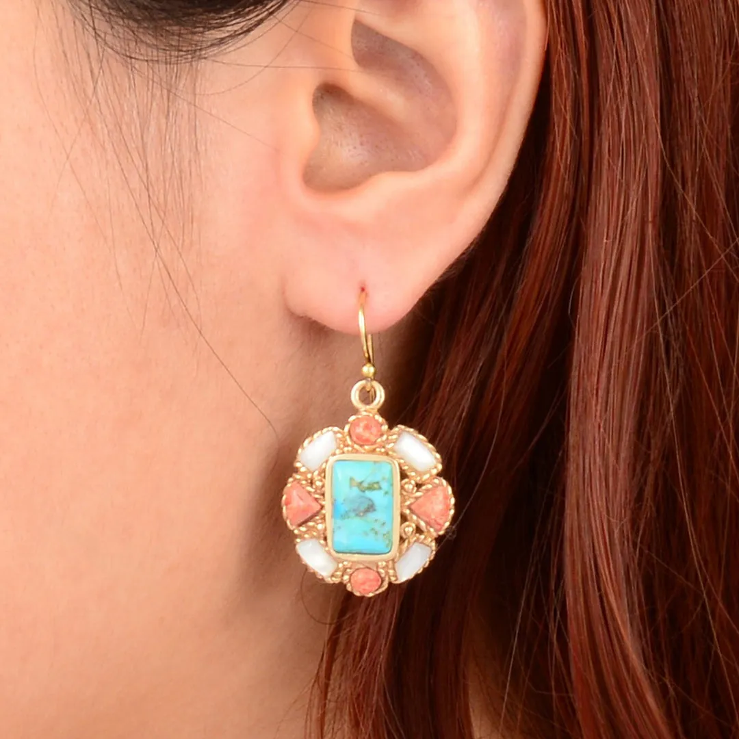 Roped Blue Turquoise Orange Coral Golden Drop Earrings sold by Barse product image thumbnail 2
