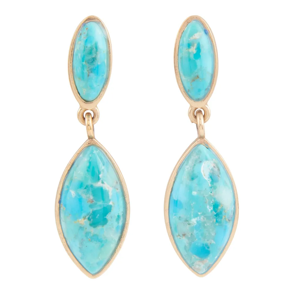 Champion Blue Turquoise Golden Drop Earrings sold by Barse