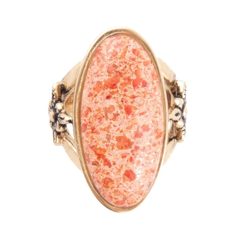 Lucent Orange Sponge Coral Golden Statement Ring made by Barse