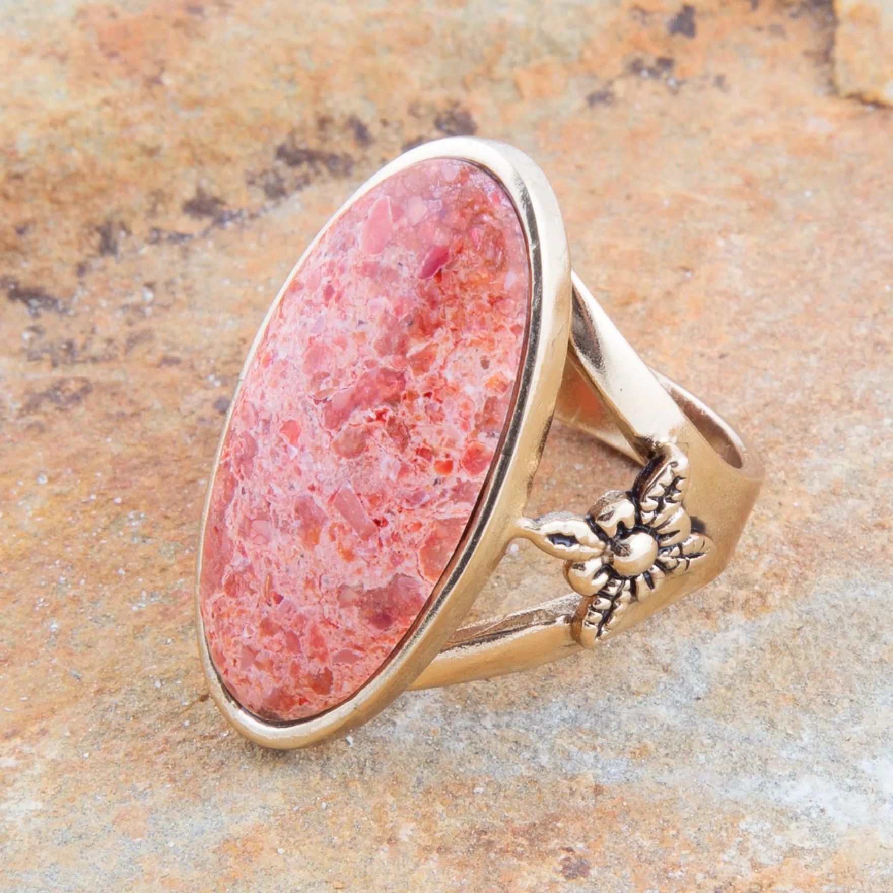 Lucent Orange Sponge Coral Golden Statement Ring sold by Barse product image thumbnail 2