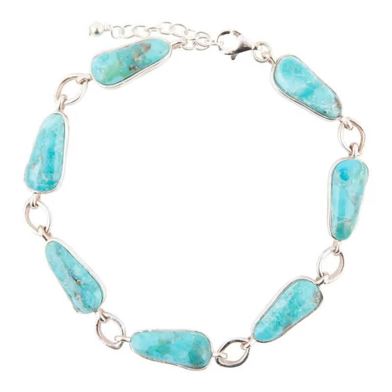 Biwa Blue Turquoise Silver Link Bracelet made by Barse