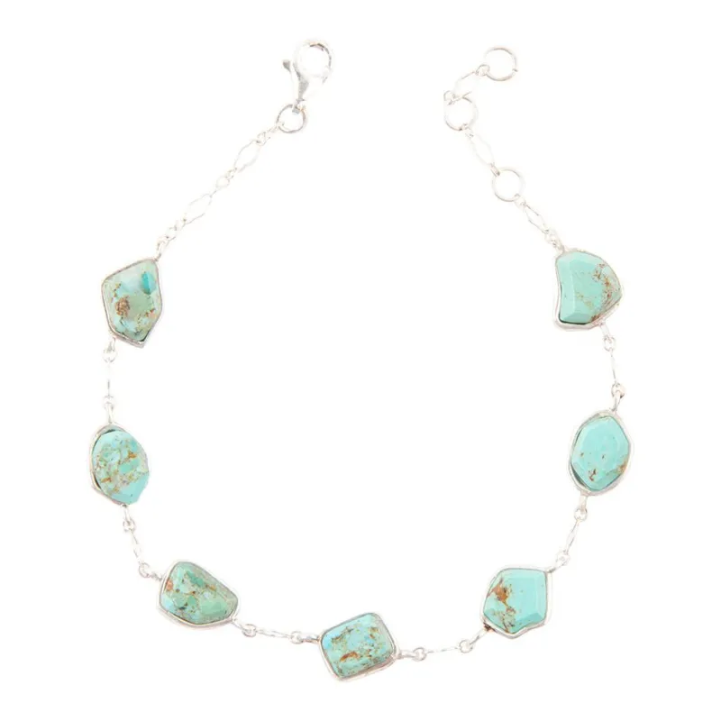 Blue Turquoise and Silver Line Bracelet made by Barse