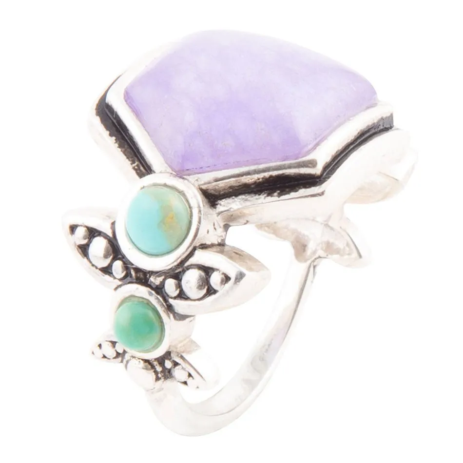 Emile Purple Quartz and Blue Turquoise Silver Ring sold by Barse