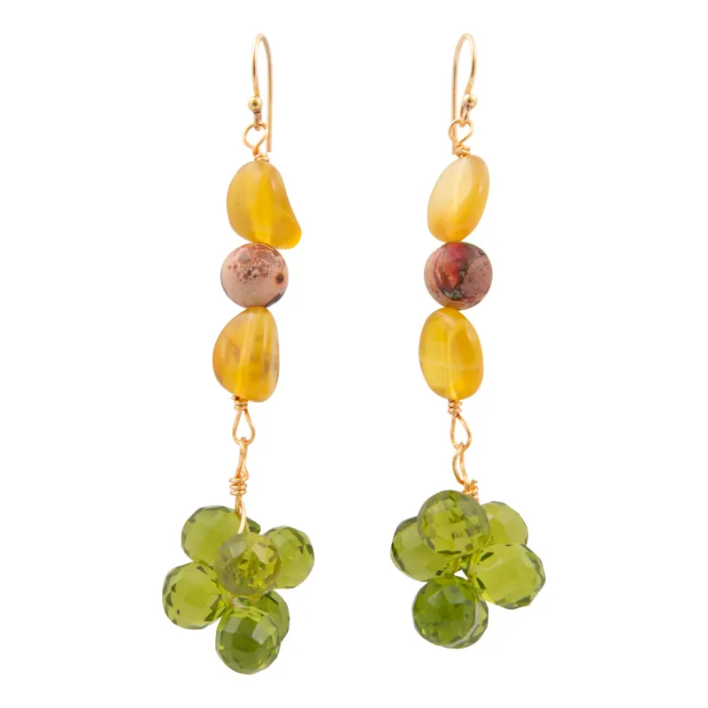 Journey Green Peridot Golden Drop Earrings made by Barse