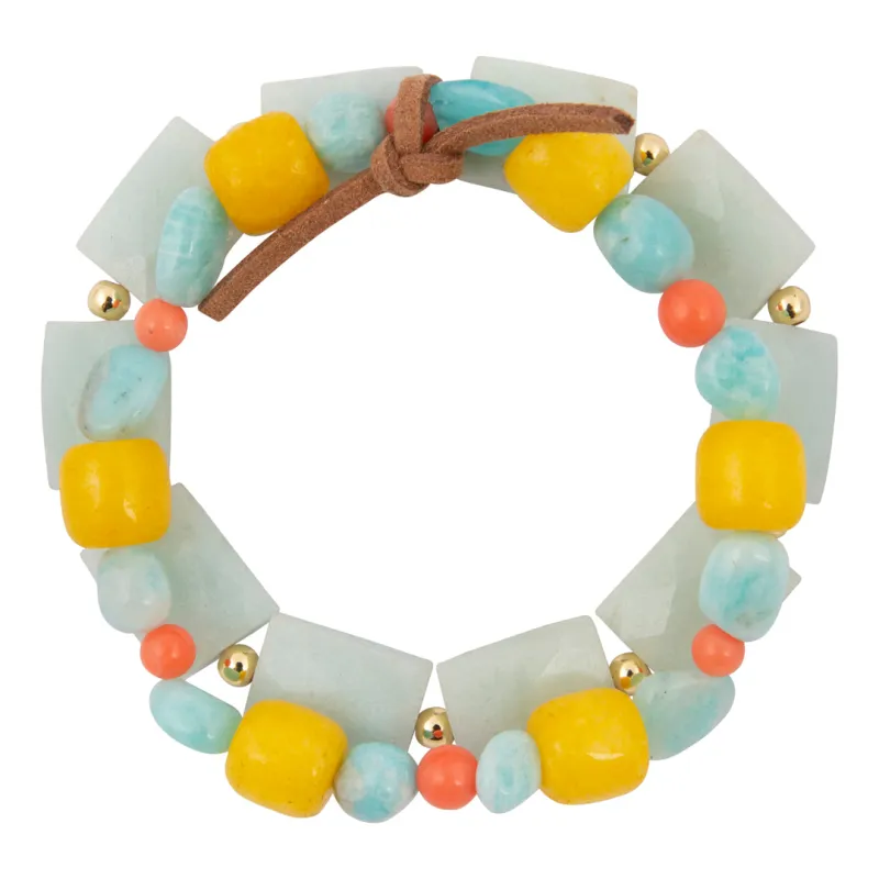 Sunrise Meadows Blue Amazonite Golden Stretch Bracelet Set made by Barse