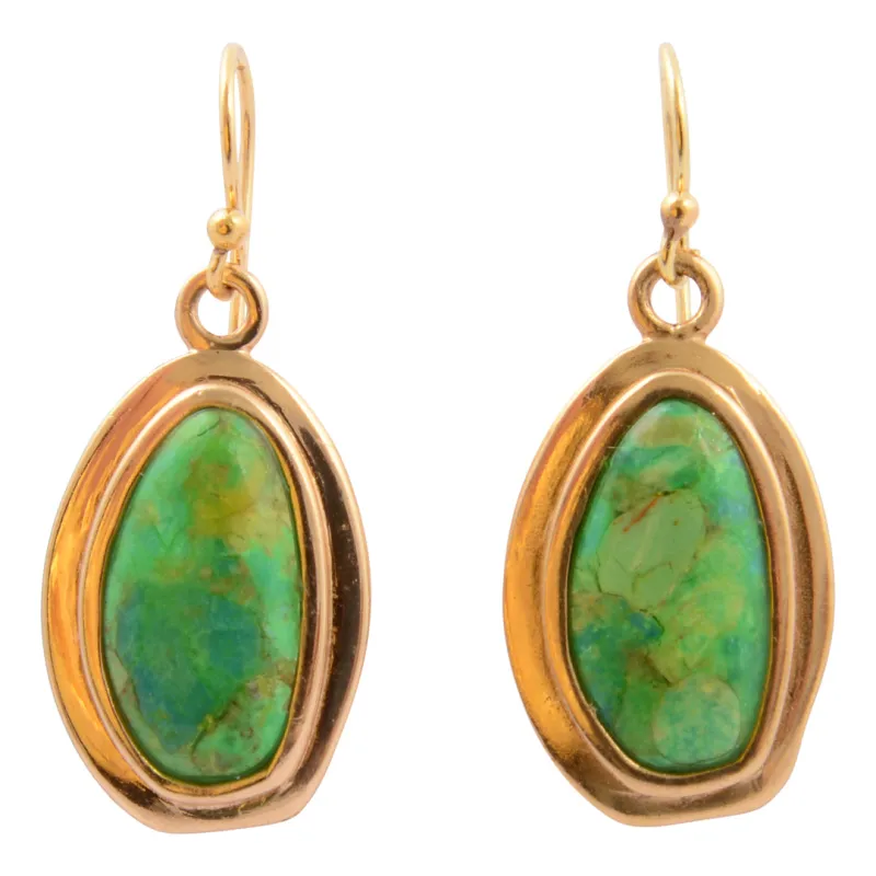 Oasis Green Turquoise Golden Drop Earrings made by Barse