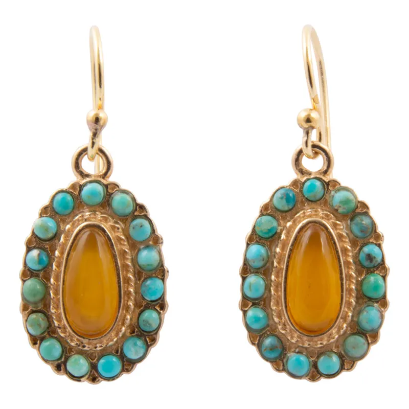 Sunny Sedona Yellow Quartz and Blue Turquoise Golden Earrings made by Barse