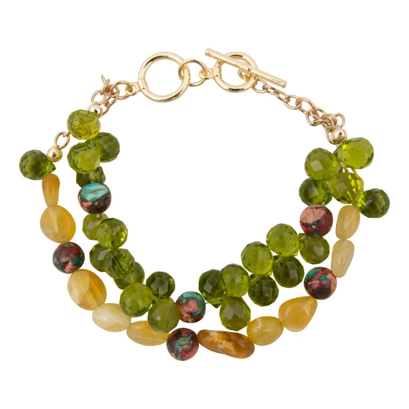 Journey Green Peridot Golden Toggle Bracelet made by Barse