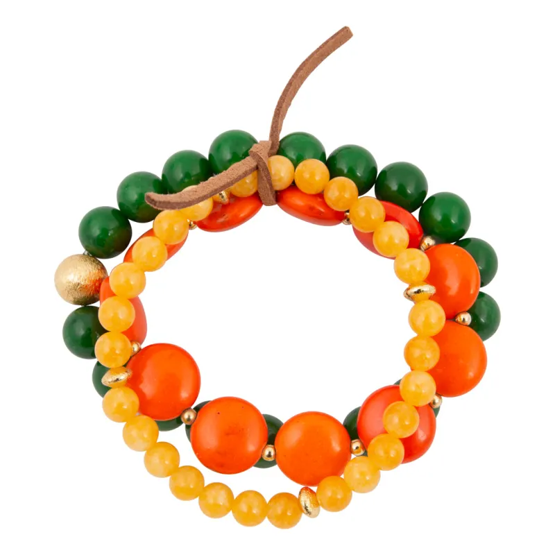 Piper Orange and Lime Green Magnesite Golden Bracelet Set made by Barse