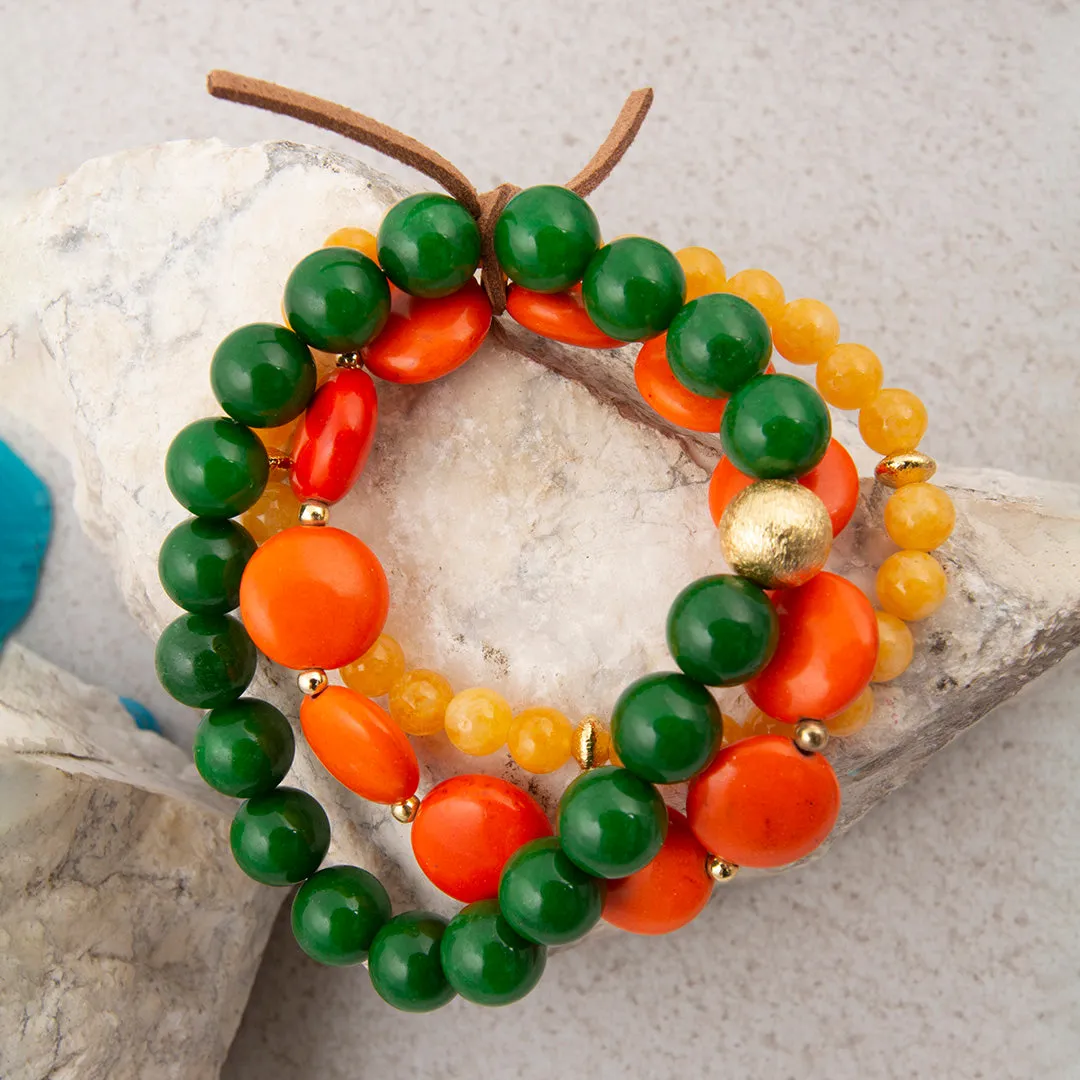 Piper Orange and Lime Green Magnesite Golden Bracelet Set sold by Barse product image thumbnail 3